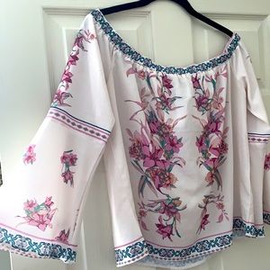 Off the shoulder top, flair sleeves